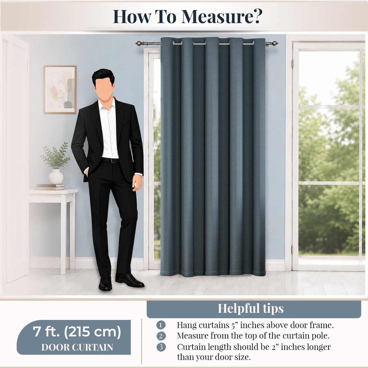 HOKIPO Horizon Dimout Eyelet Curtains, 7 Feet Long - Midnight Blue - image 8