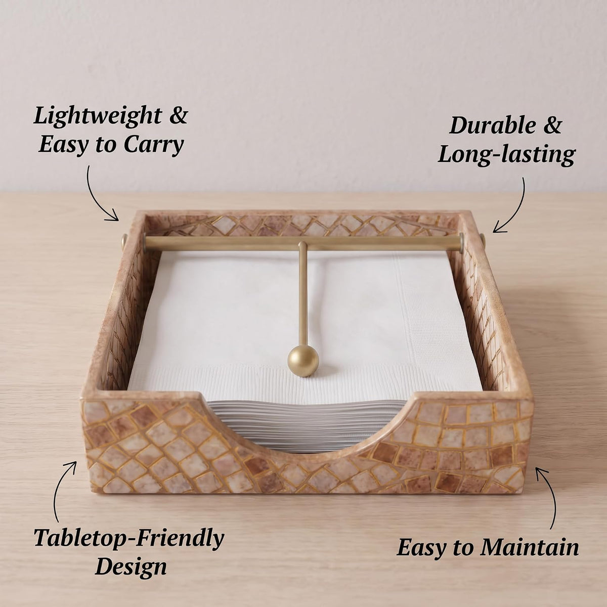 HOKIPO Napkin Holder for Dining Table, Engineered Wood, Meher Mosaic - image 6