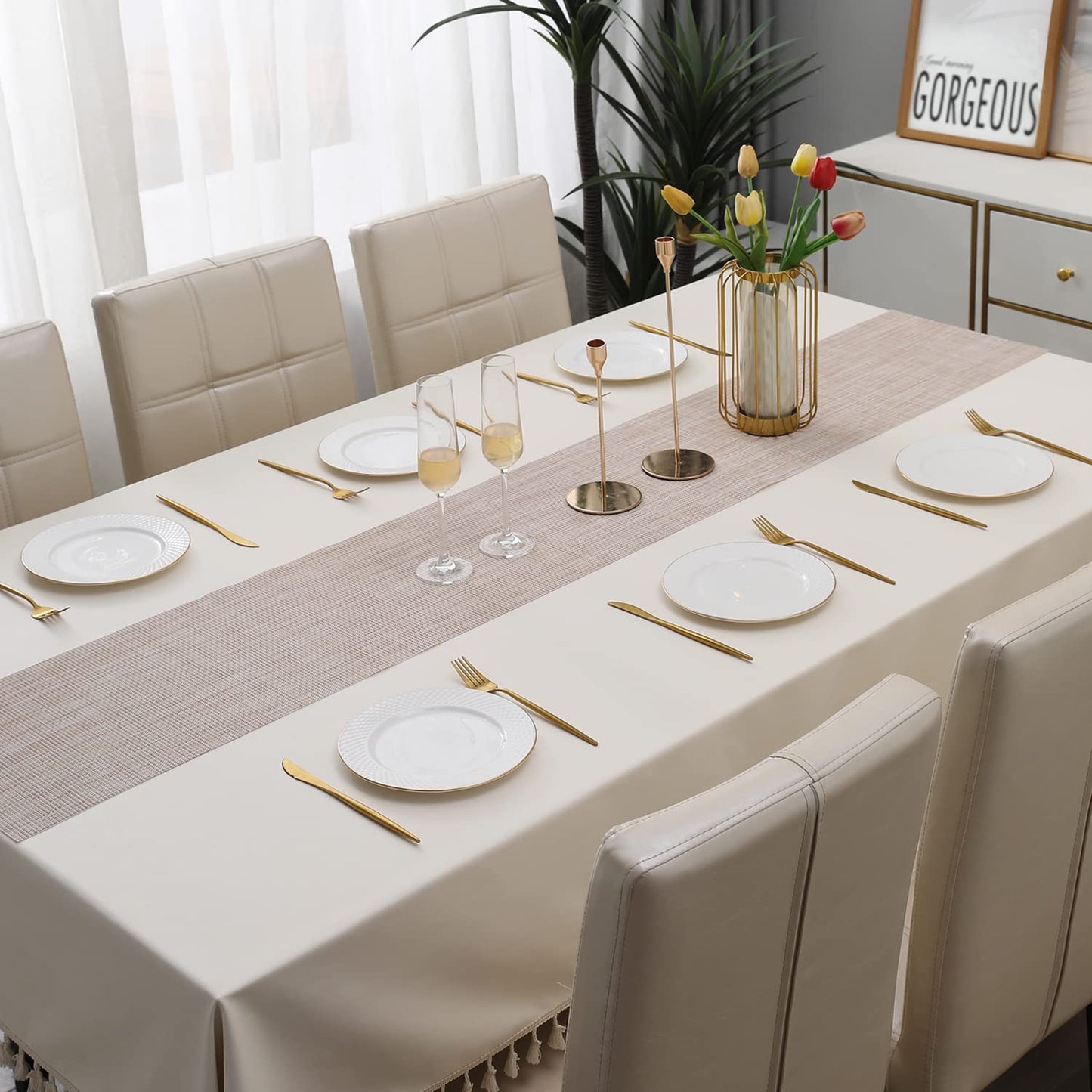 PVC Table Runner, Beige