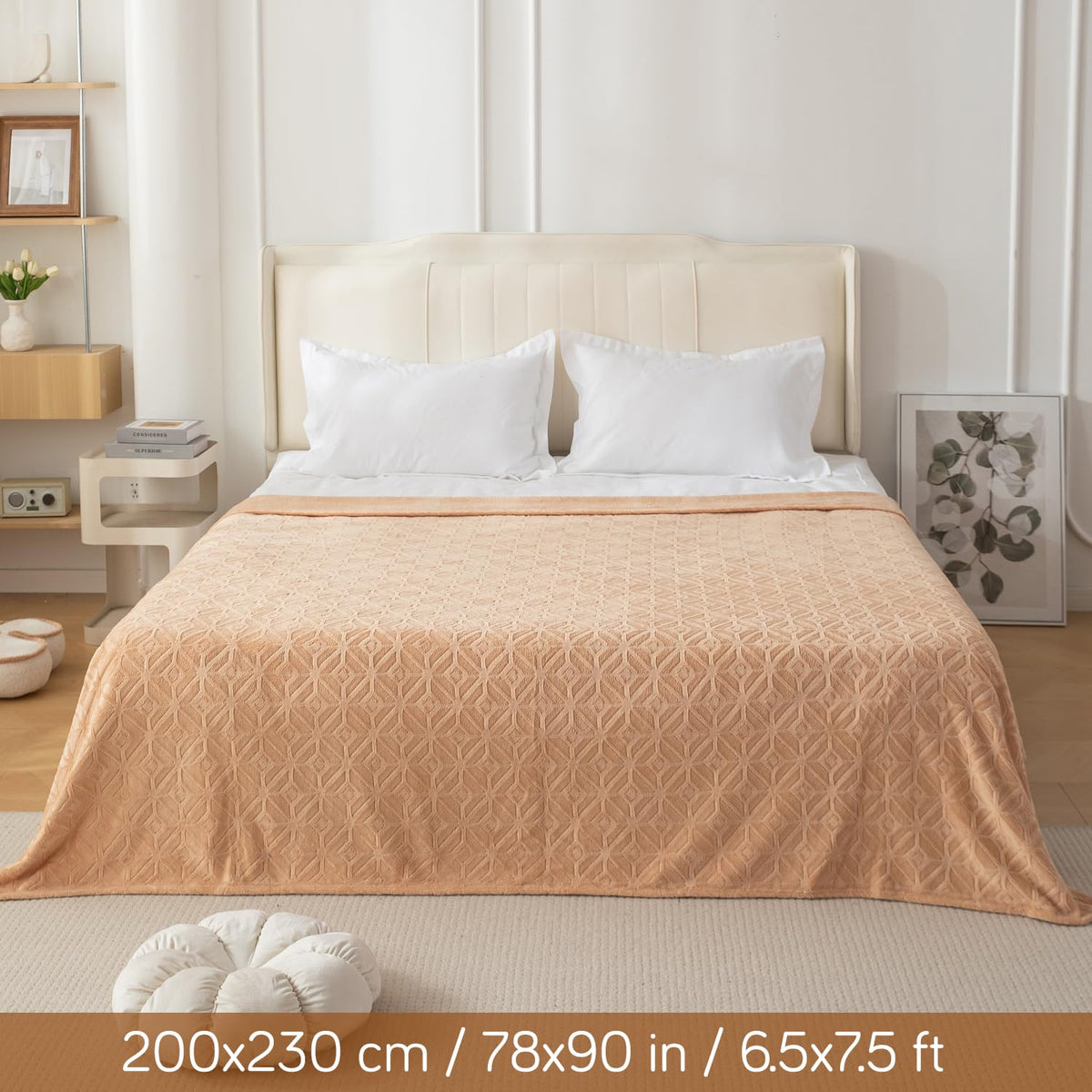 Buy Beige colour AC blanket queen size 200x230 cm double bed soft fleece blanket | HOKIPO