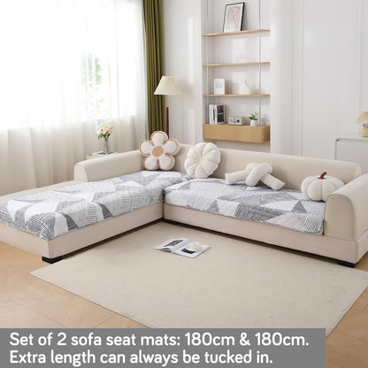 Waterproof Printed Quilted Quick Dry L Shape Sofa Seat Cover Mat, Snow White Black Geometry