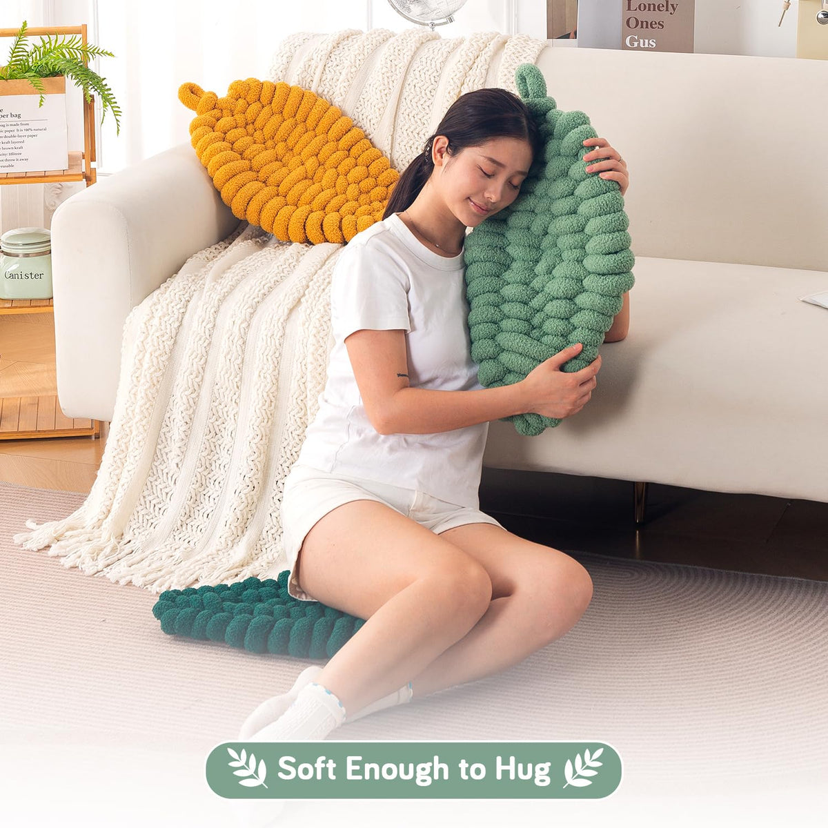 HOKIPO Leaf Shaped Plush Cushion for Sofa, Chair & Bed, 62 cm, Light Green