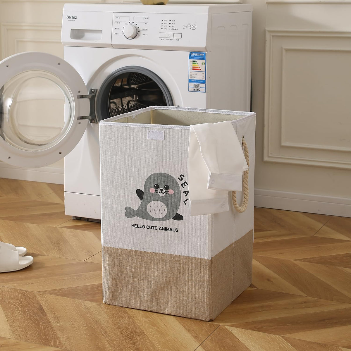 Foldable Laundry Basket for Clothes with Lid, Brown - Seal