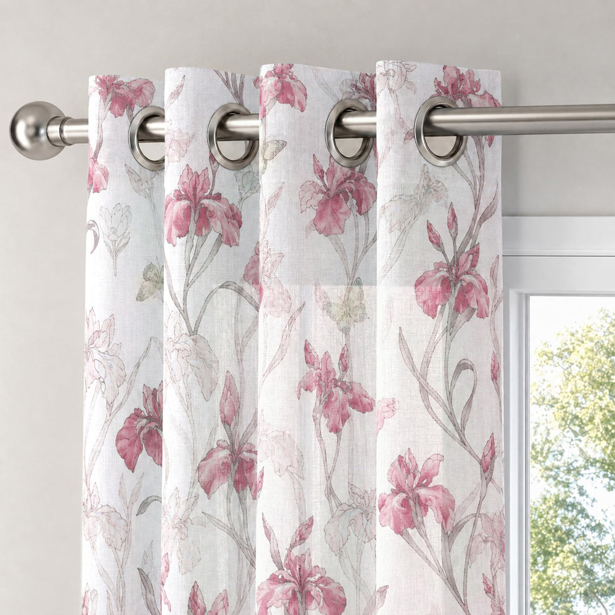 HOKIPO Iris Sheer Curtains, 7 Feet Long - Onion Pink - image 6