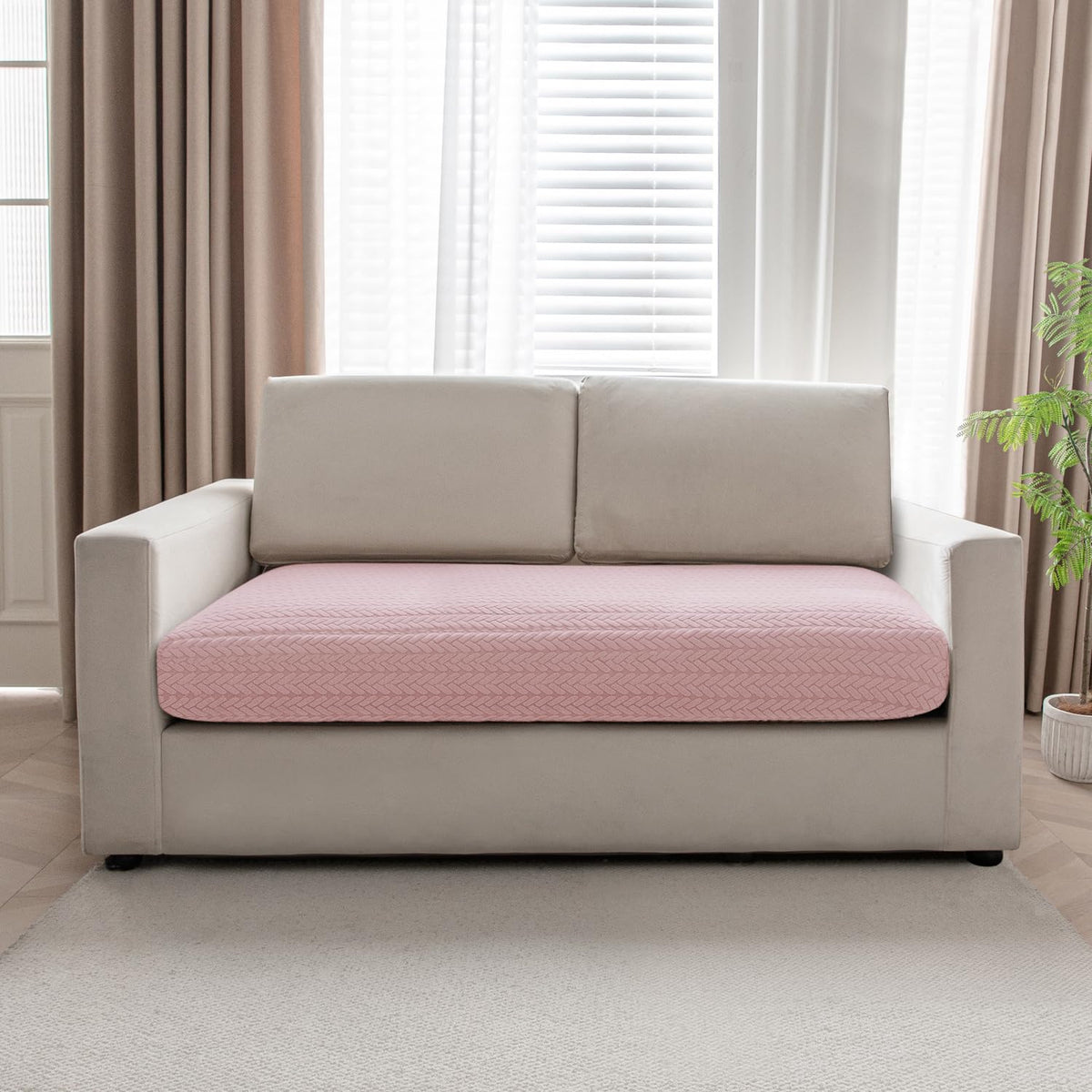 Stretchable Thick Jacquard Textured Seat Couch Cushion Cover for 1/2/3 Seaters, Pink