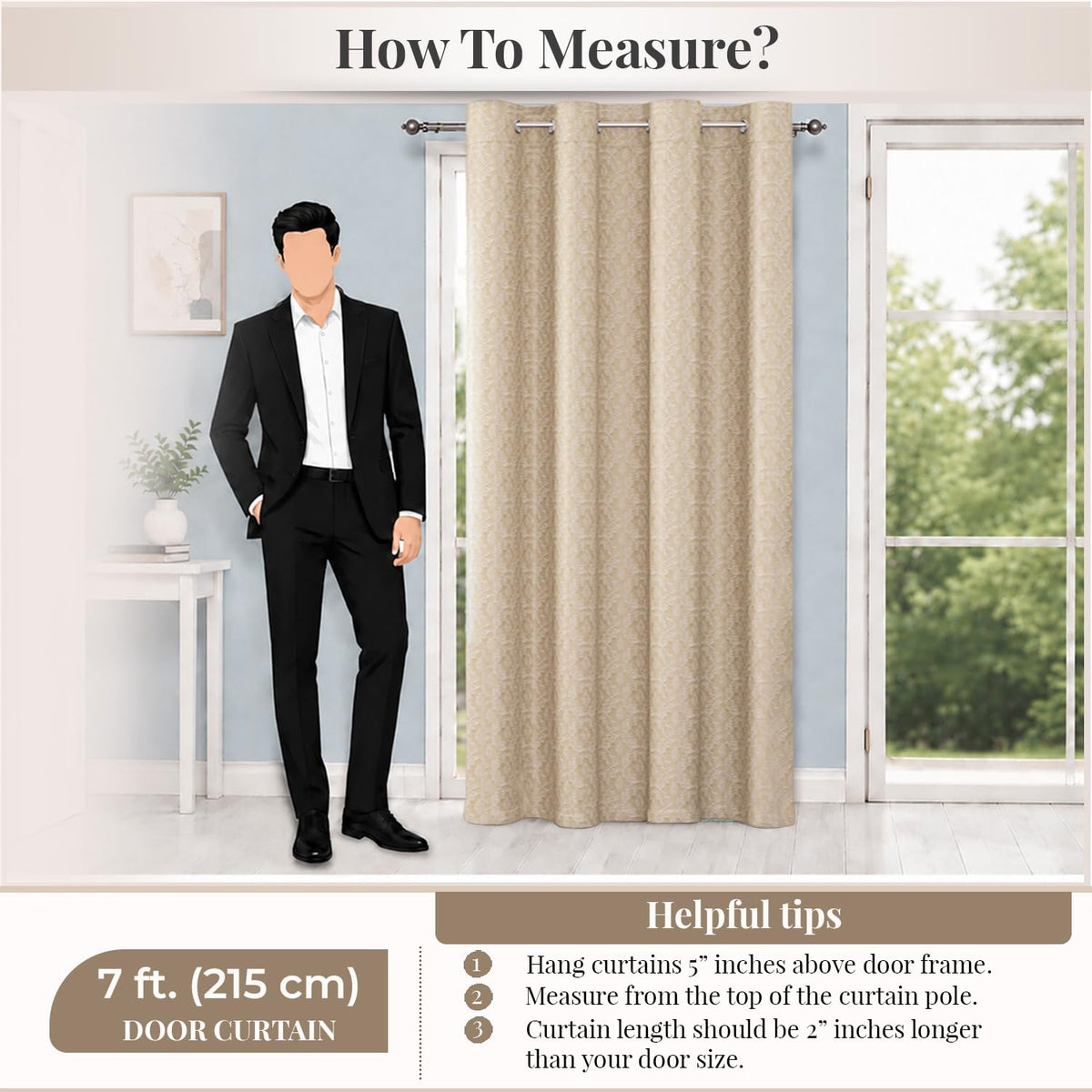 HOKIPO Marrakesh Jacquard Eyelet Curtains, 7 Feet Long - Beige - image 8