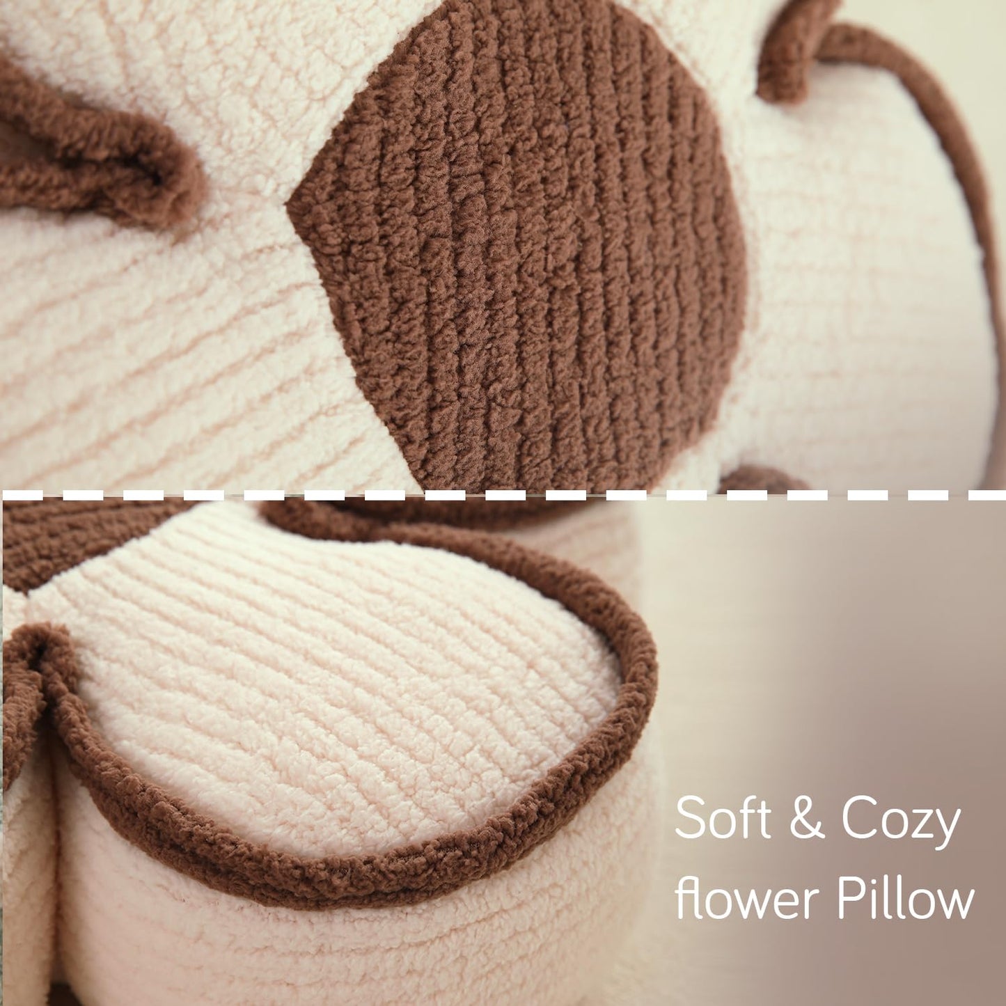 HOKIPO Plush Cotton Flower Cushion | Decorative Throw Pillow for Bed & Sofa - Soft Beige