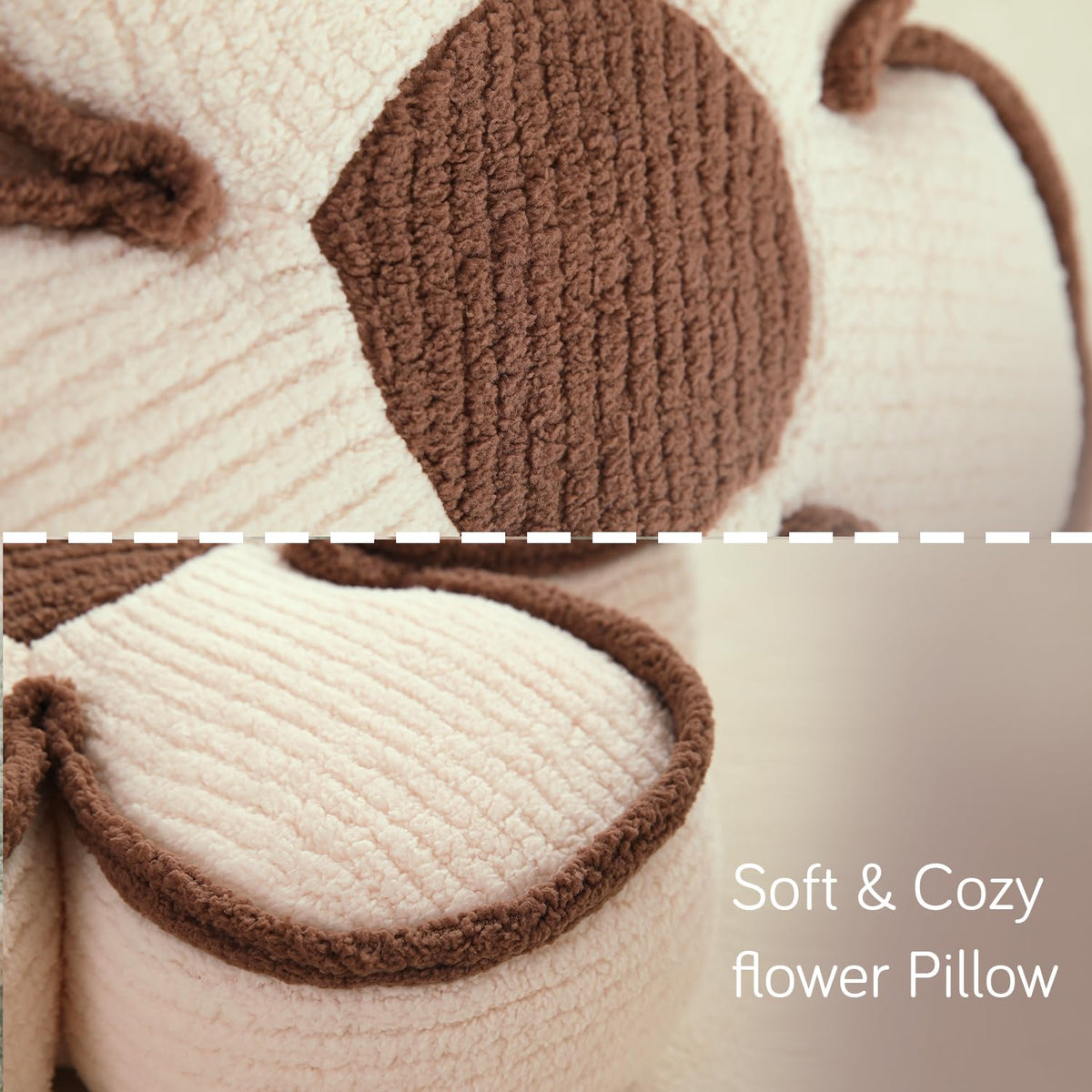 HOKIPO Plush Cotton Flower Cushion | Decorative Throw Pillow for Bed & Sofa - Soft Beige
