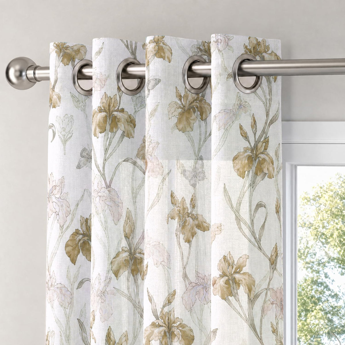 HOKIPO Iris Sheer Curtains, 7 Feet Long - Mustard - image 6