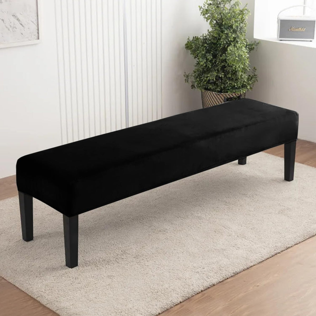 Elastic Fitted Dining Bench Cover, Black