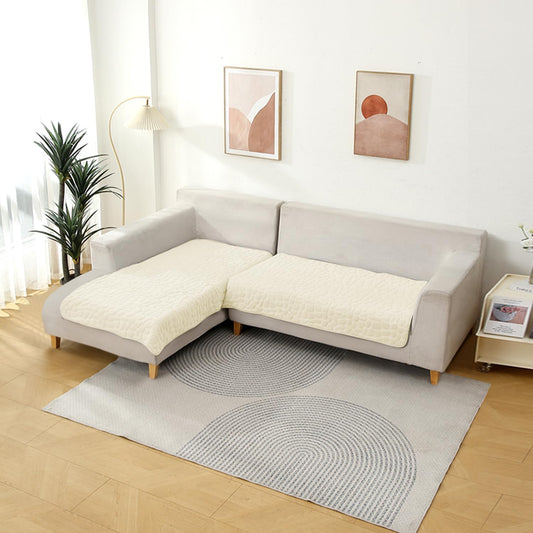 HOKIPO Premium Pebble Milk Velvet L Shape Sofa Cover Mat, Bliss White