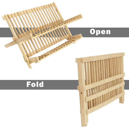 Wooden Folding 2-Tier Bamboo Plate Stands, 42 x 25 x 23 cm