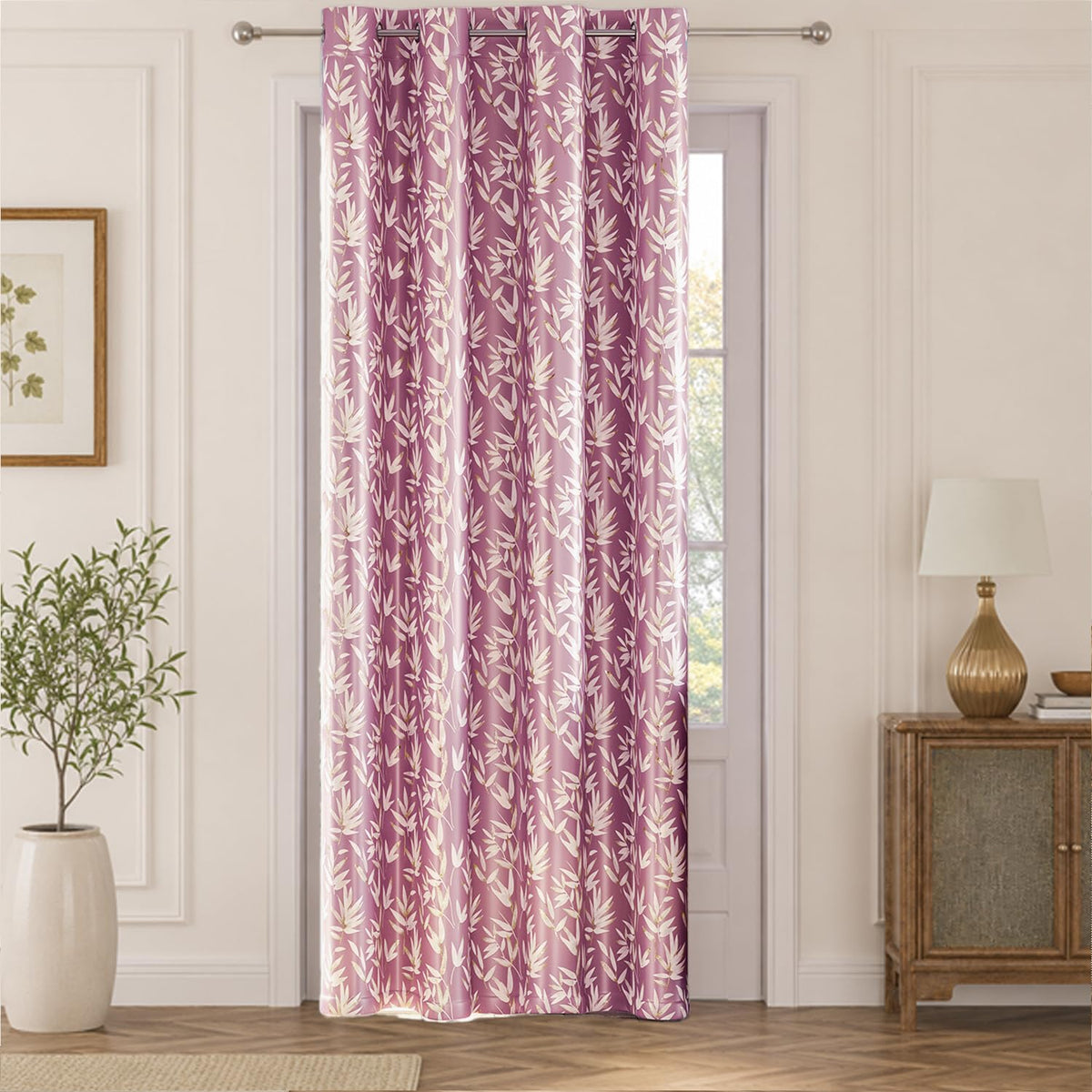 HOKIPO Luxe Foliage Foil Printed Curtains, 7 Feet Long - Onion Pink - image 2