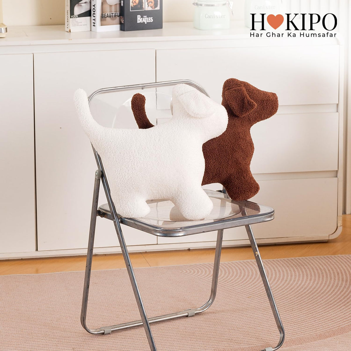 HOKIPO Puppy Shaped Plush Cushion for Kids Room & Nursery, 42 cm, White