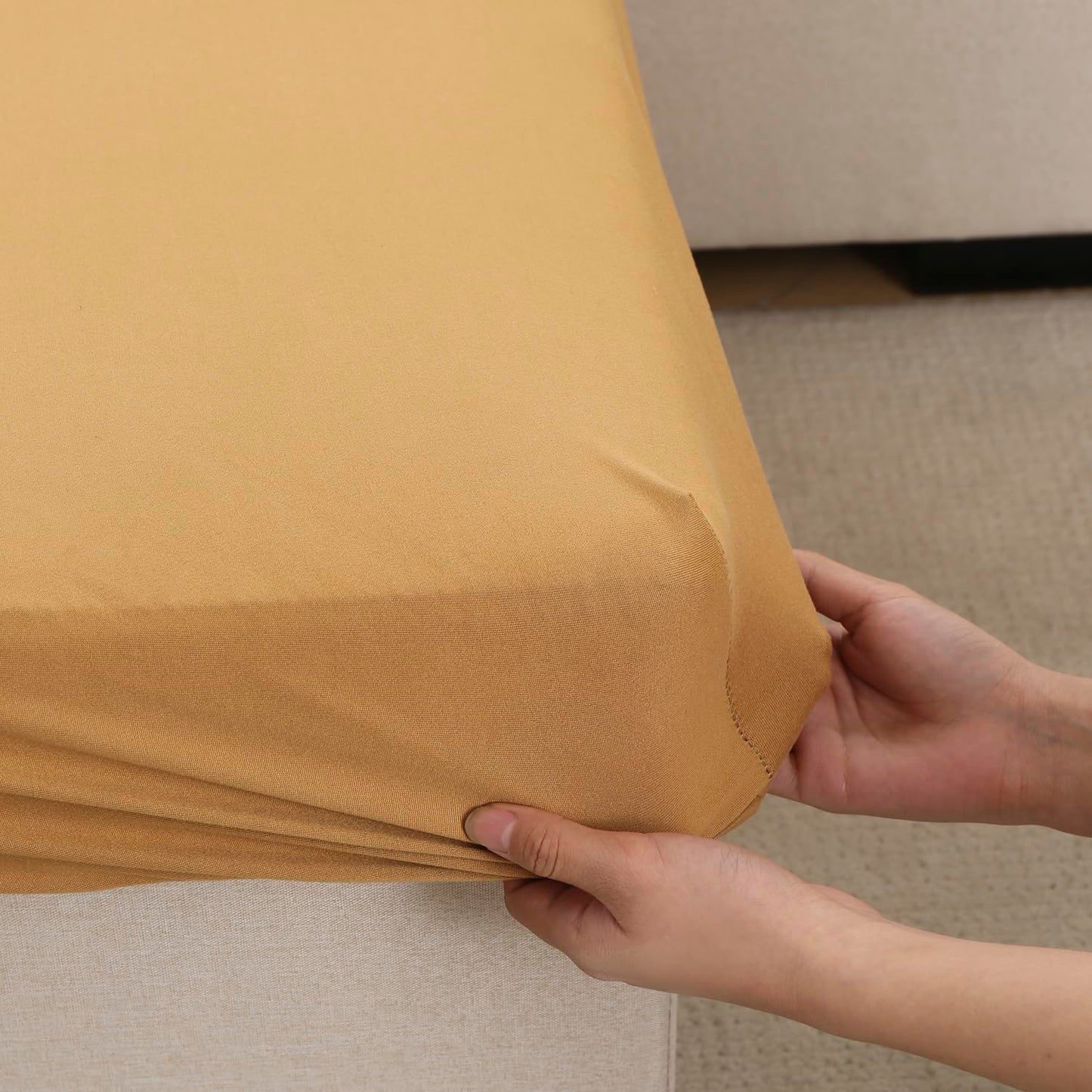 100% Waterproof Stretchable Seat Couch Cushion Cover for 1/2/3 Seater, Camel