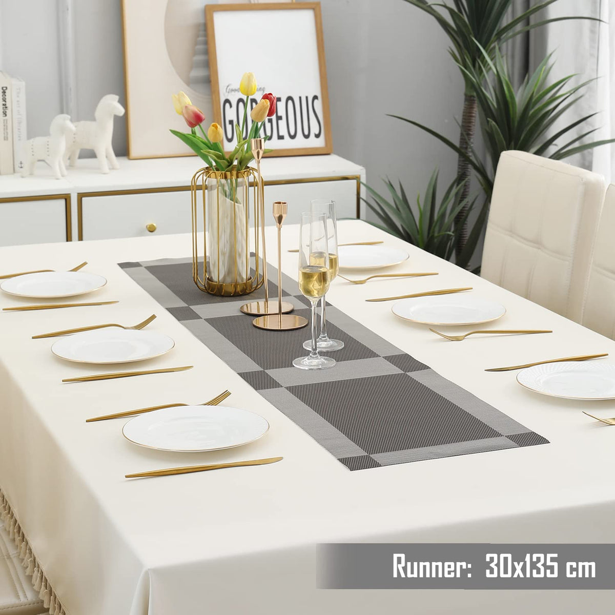 Buy Grey Colour PVC Table Runner for 4 Seater (30x135cm) | HOKIPO