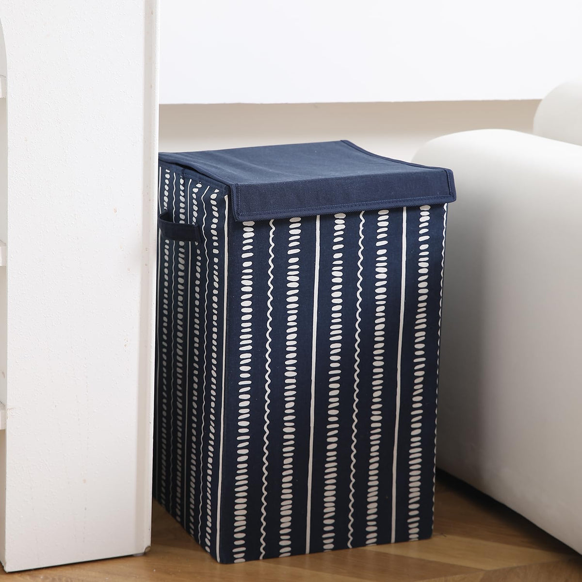 Foldable Laundry Basket for Clothes with Lid, Abstract Lines