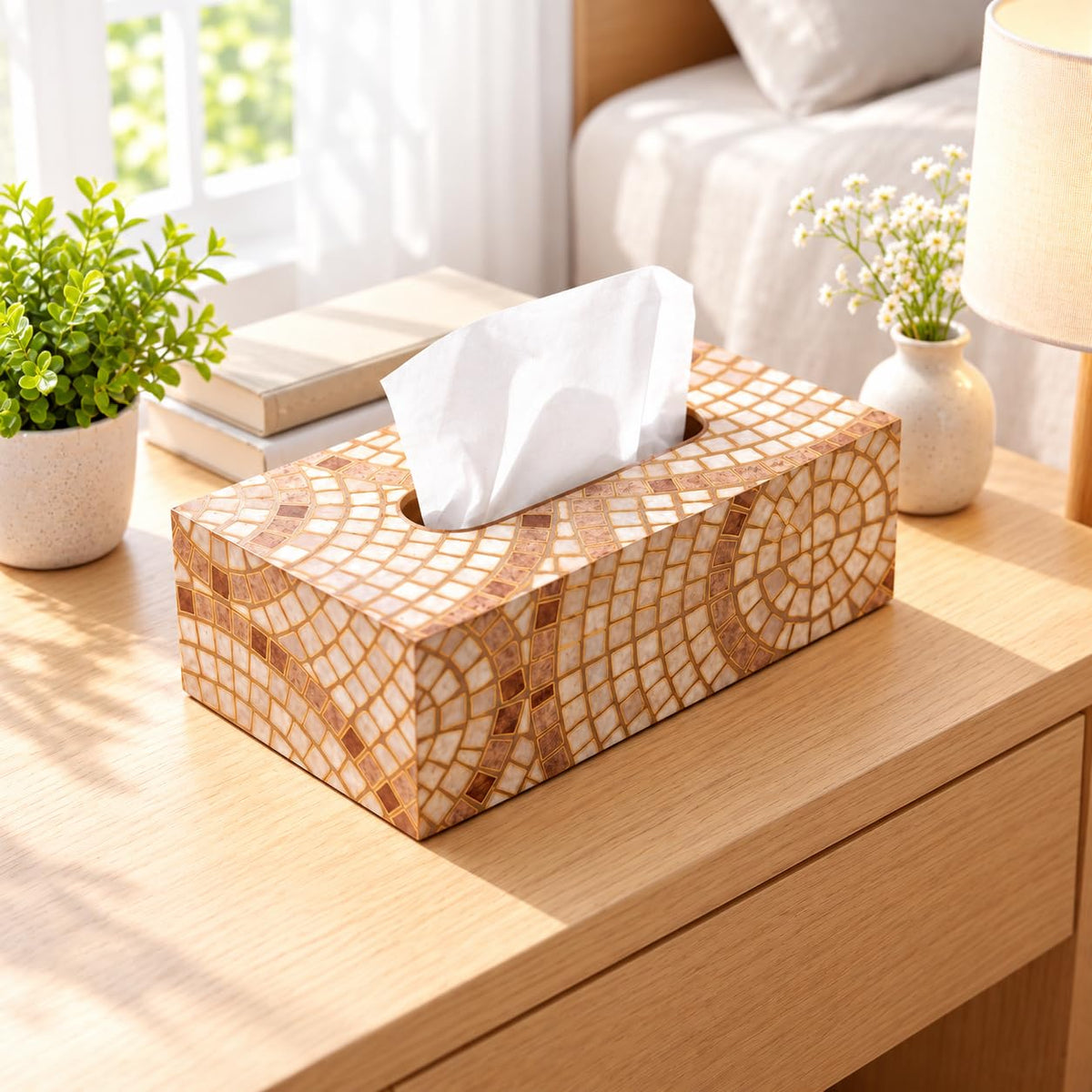 HOKIPO Tissue Box Holder, Rectangle, Engineered Wood, Meher Mosaic - image 8