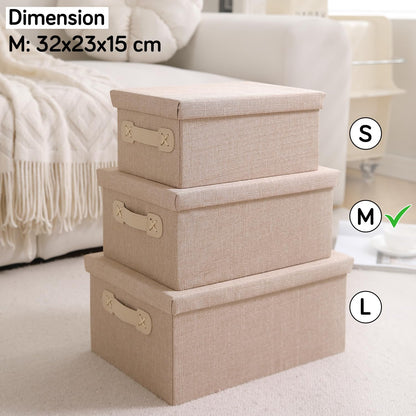 Organisers Storage Box with Lid, Beige, Pack of 1/2