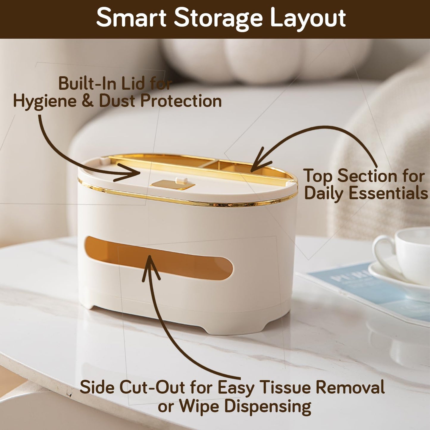 All-in-One Desktop Organizer with Tissue Holder, Phone Stand & Pen – Cream