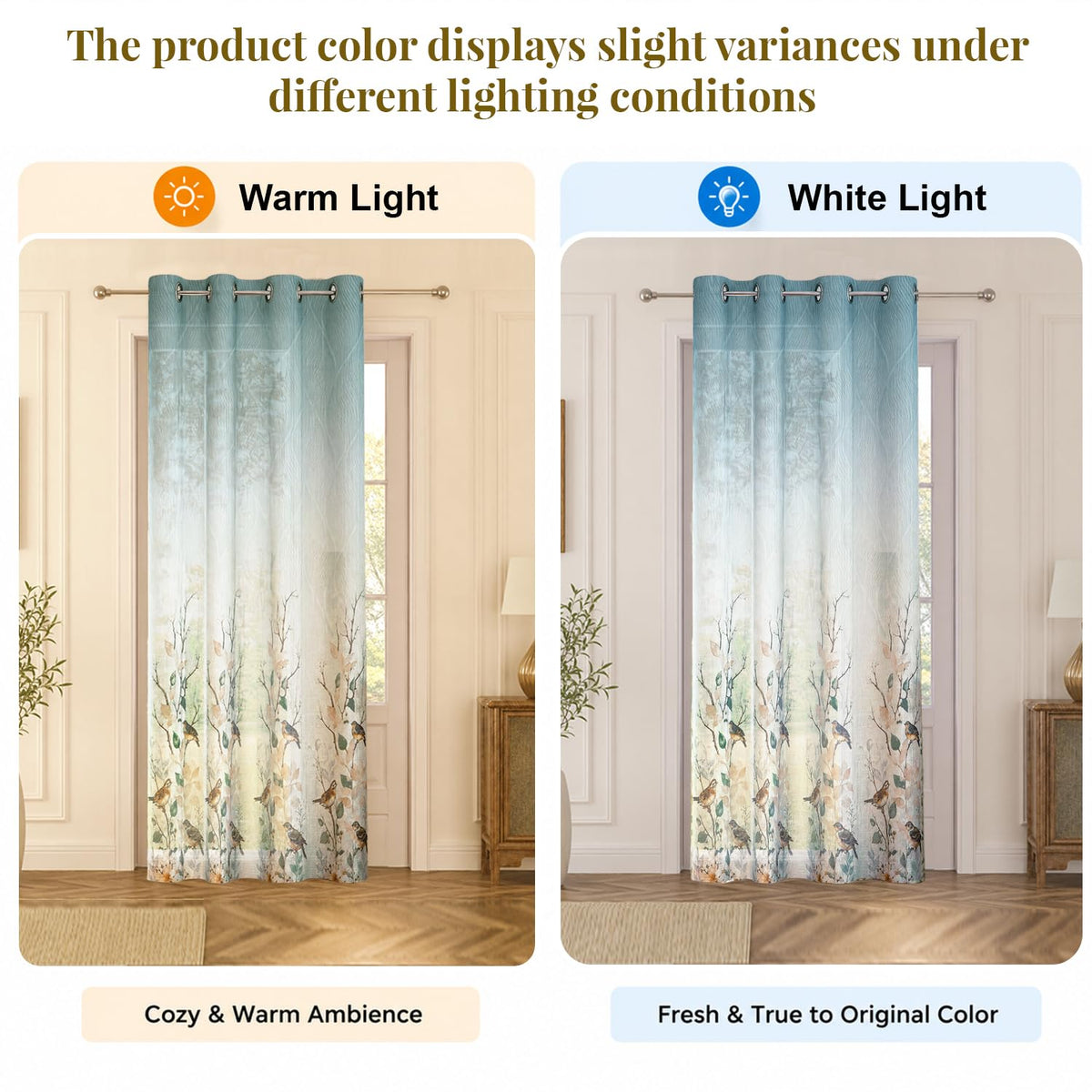 HOKIPO Petal Breeze Sheer Curtains, 7 Feet Long - Oceanic Grace - image 5