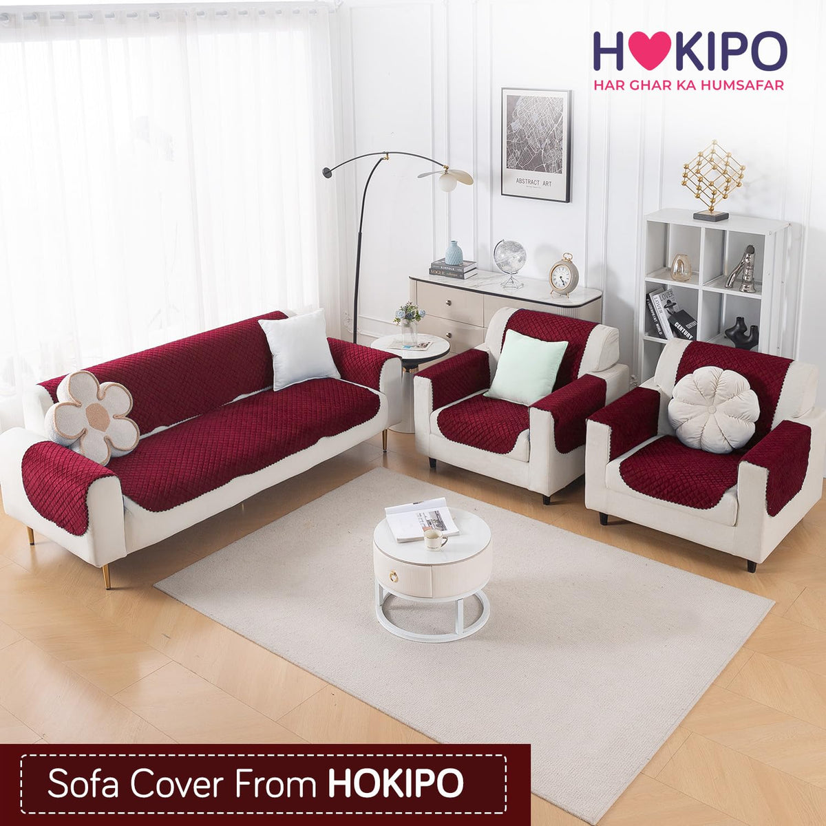 Quilt Classic 5-Seater Sofa Cover (3+1+1), Maroon