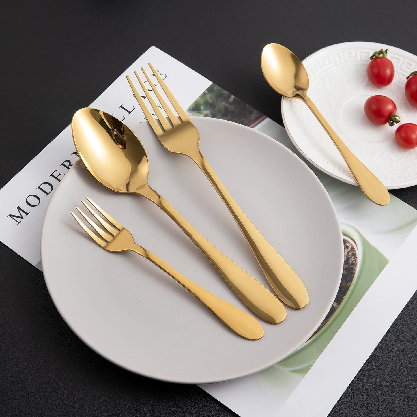 Gold Cutlery Set of 18 / 24 Pcs Stainless Steel Flatware Set, Mirror Finish with Gift Box