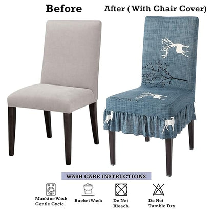 Elastic Stretchable Dining Chair Cover with Frill, Teal Reindeer