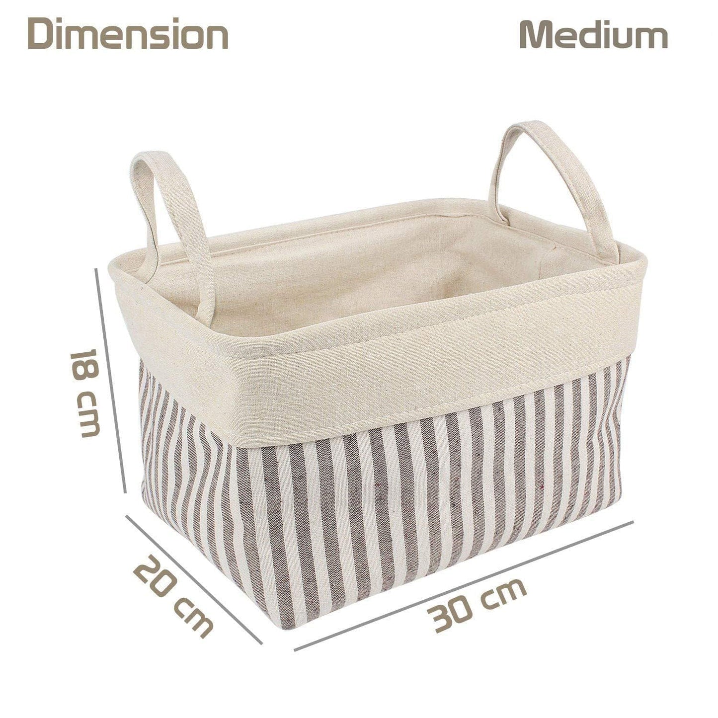 Cotton Foldable Storage Basket Bins - Pack of 2, Brown Stripes