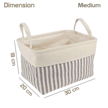Cotton Foldable Storage Basket Bins - Pack of 2, Brown Stripes