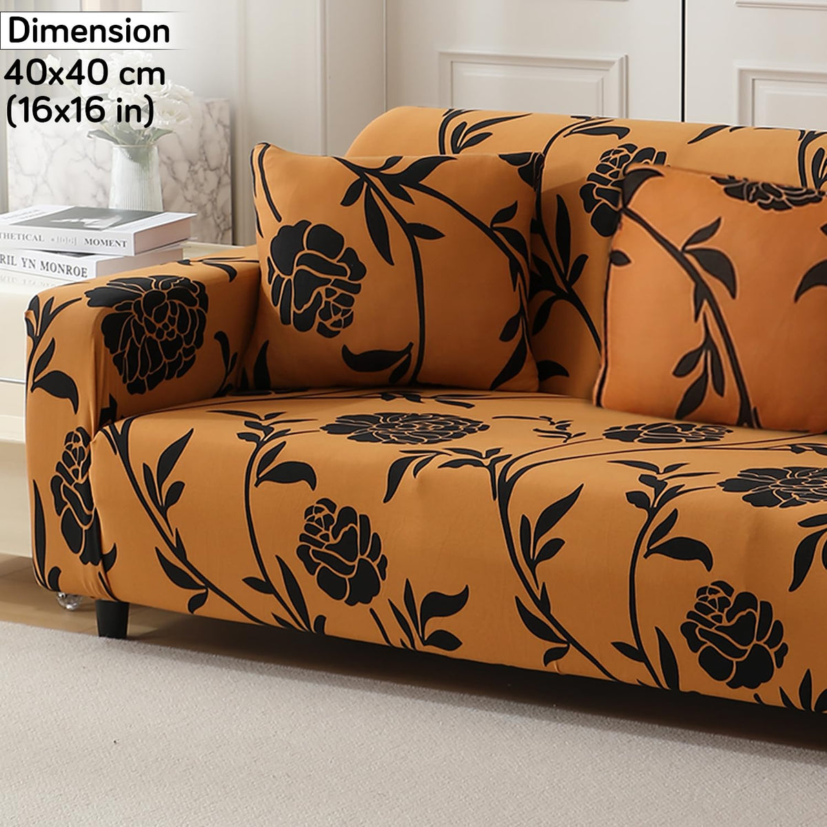 Copper Brown Floral Print zippered sofa cushion covers set of 2