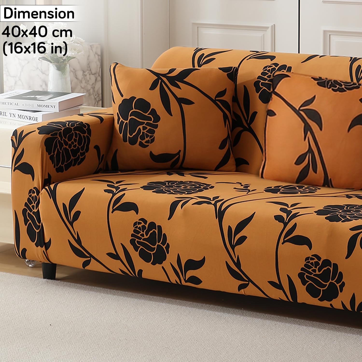 Copper Brown Floral Print zippered sofa cushion covers set of 2