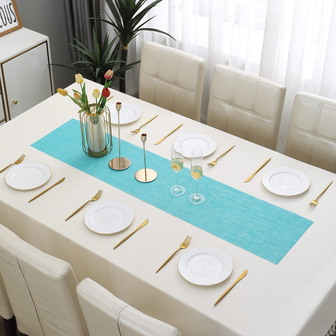 Buy Blue Colour PVC Table Runner Online - HOKIPO | Har Ghar Ka Humsafar