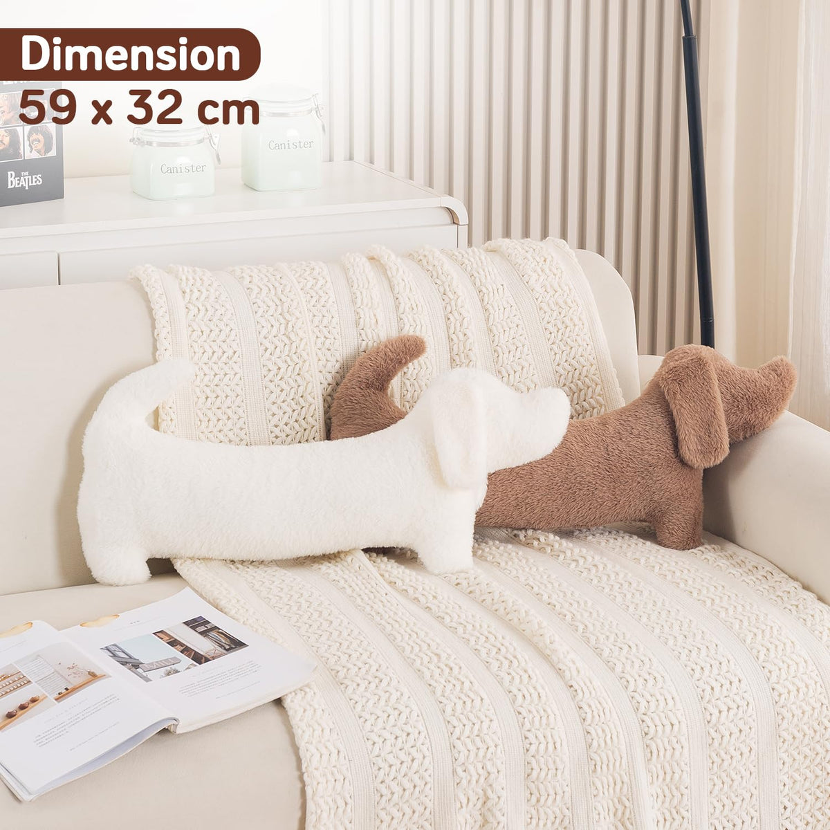 HOKIPO Dog Shaped Plush Cushion for Kids Room & Nursery, 59 cm, Brown