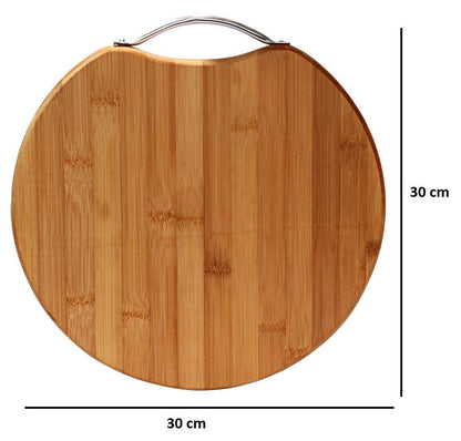 Circular Eco-Friendly Natural Bamboo/Wooden Chopping Cutting Board with Handle, 30 X 30cm