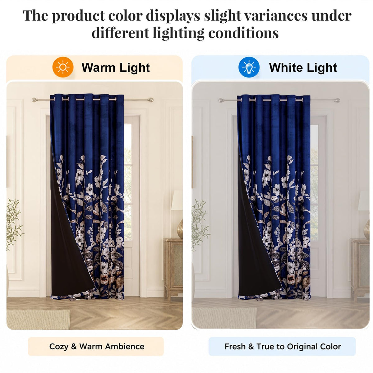 HOKIPO Twilight Curtains, 7 Feet Long - Moonlit Blossom Royal Navy - image 6