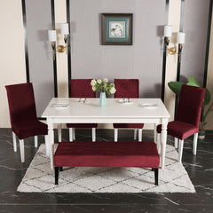 Elastic Fitted Dining Bench Cover, Burgundy