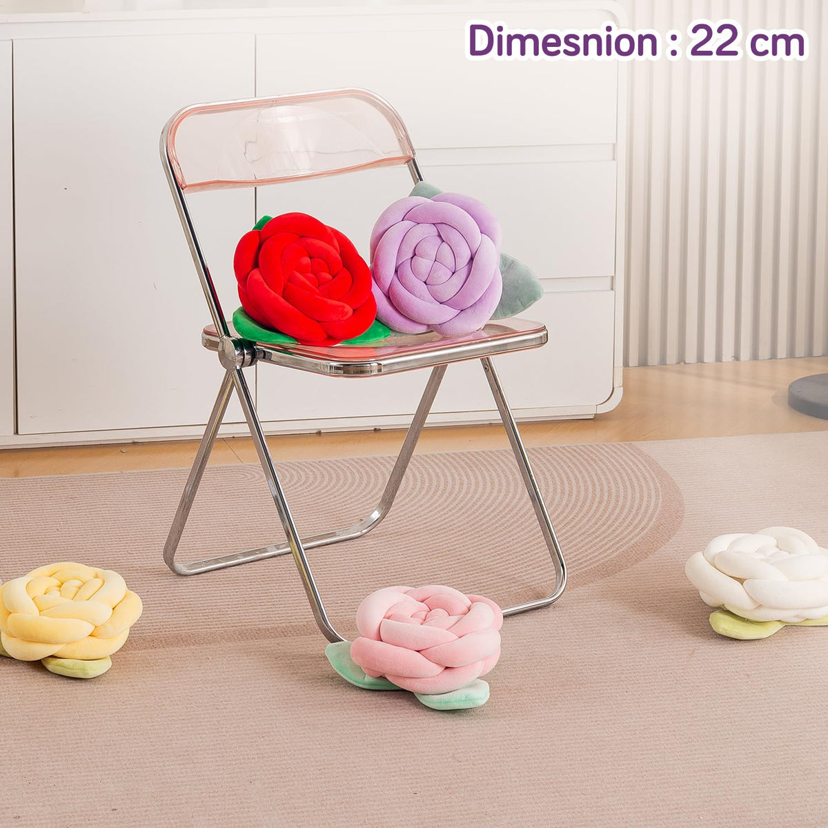 HOKIPO Rose Flower Shaped Cushion for Sofa & Bed, 22 cm, Purple
