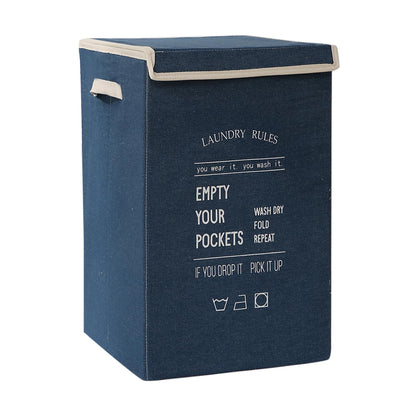 Foldable Laundry Basket for Clothes with Lid, Denim