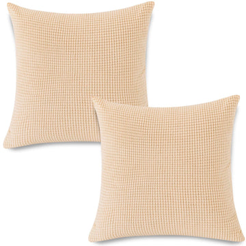Premium Beige Colour Grid Texture Jacquard Cushion Cover | 18x18 Inch Size
