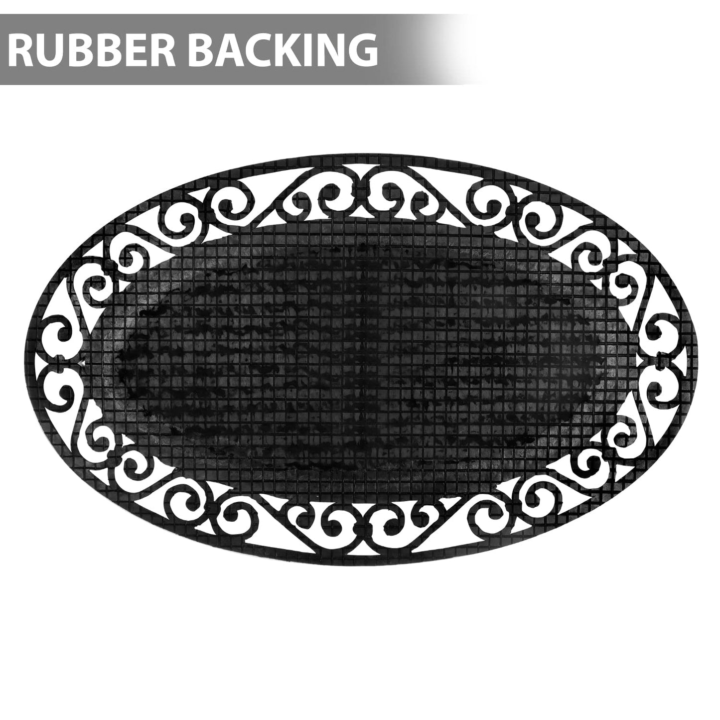 Natural Rubber Coir Oval Doormat with Designer Border, Anti-Slip Rubber Backing, 45x75 cm