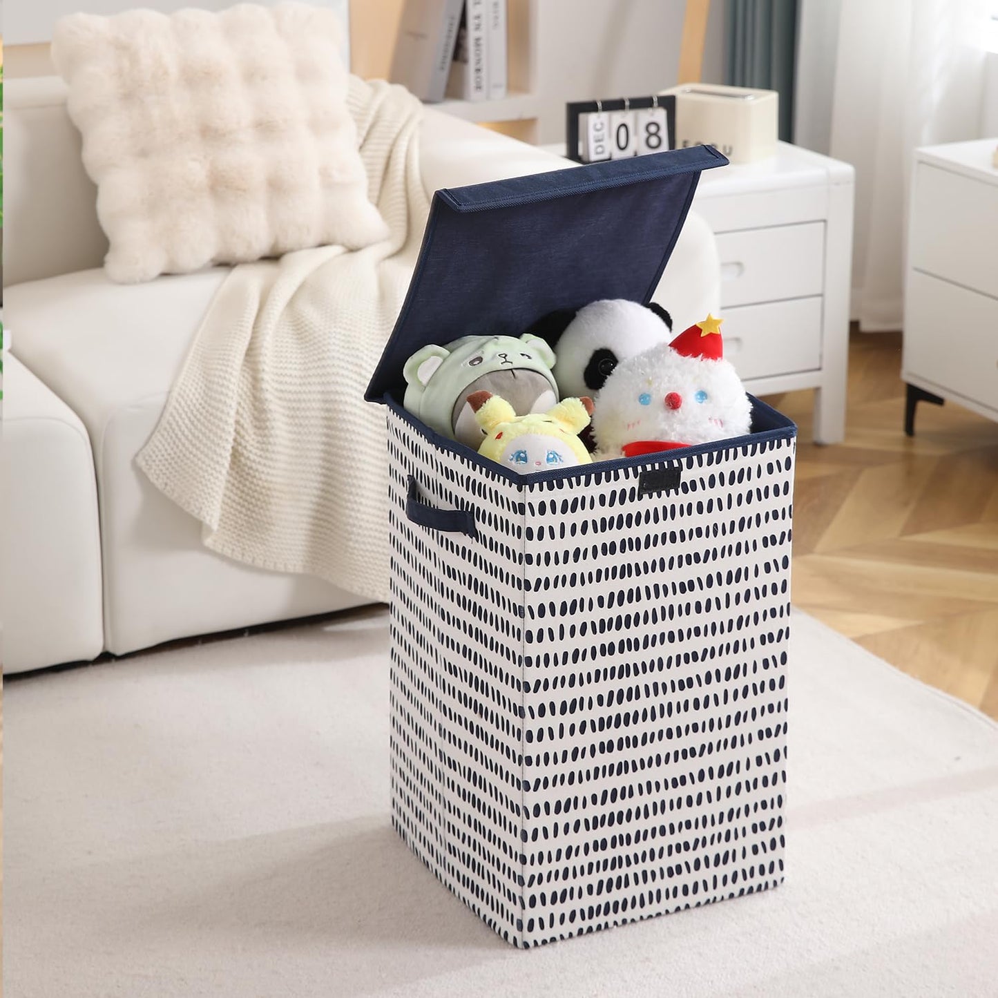 Foldable Laundry Basket for Clothes with Lid, Dots