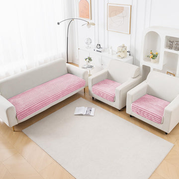 Faux Rabbit Fur Sofa Cover Combination Set, 'Snuggle Fur Series' Soft Pink