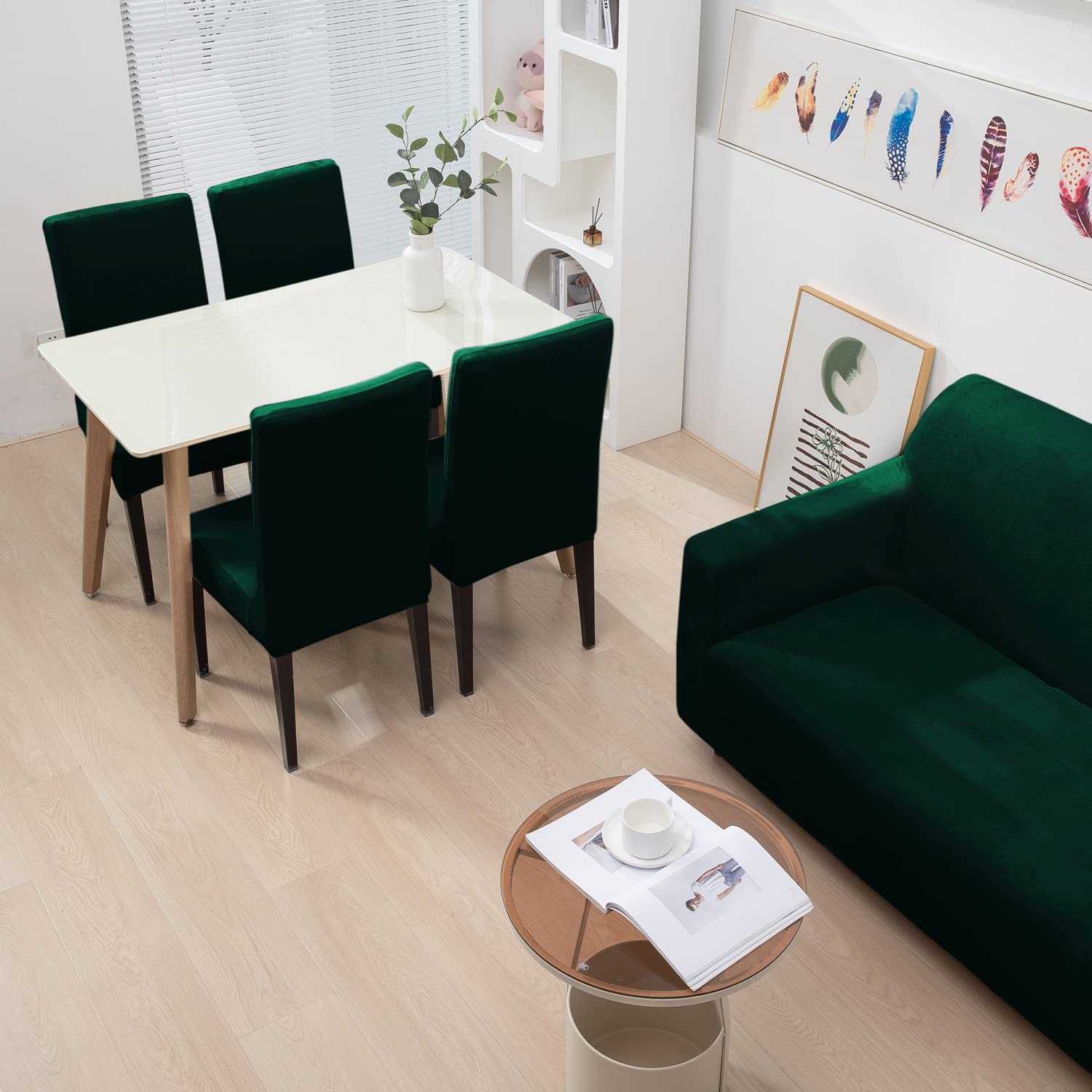 Hunter Green matching elastic velvet chair and sofa covers