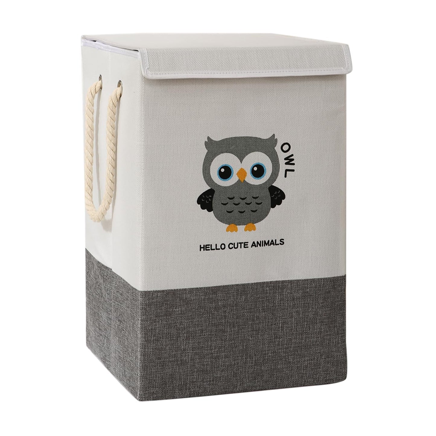 Foldable Laundry Basket for Clothes with Lid, Grey - Owl