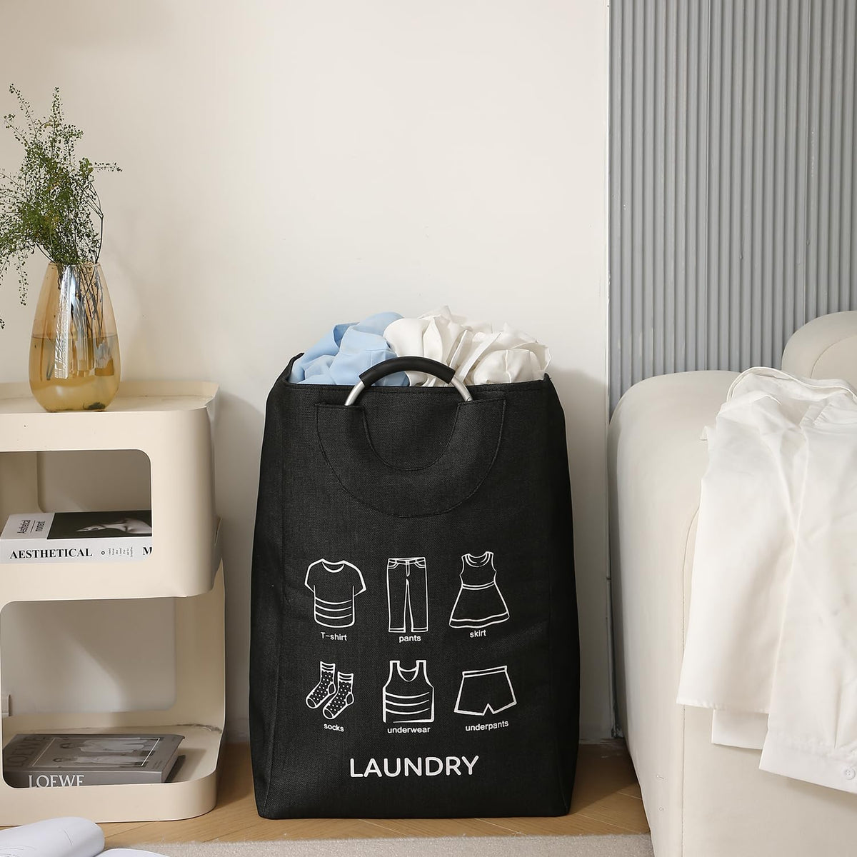 Folding Laundry Bag for Clothes Hamper Basket, Collapsible Storage Basket, Black
