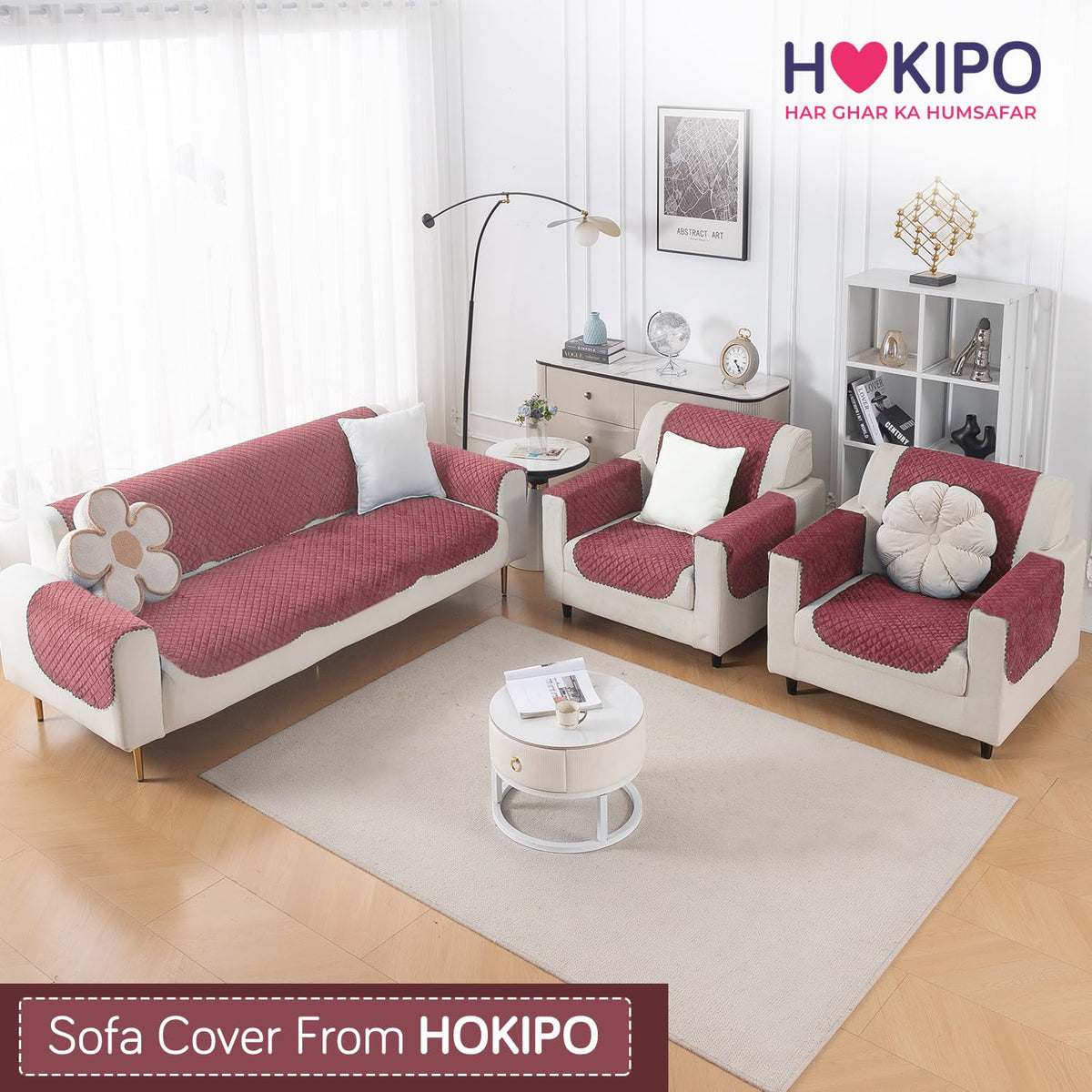 Quilt Classic 5-Seater Sofa Cover (3+1+1), Pink