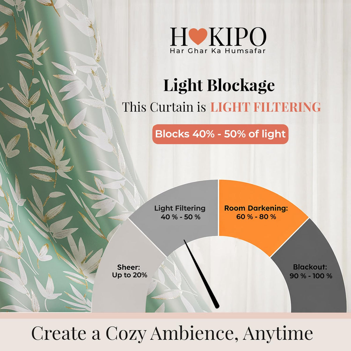HOKIPO Luxe Foliage Foil Printed Curtains, 7 Feet Long - Sage Green - image 5