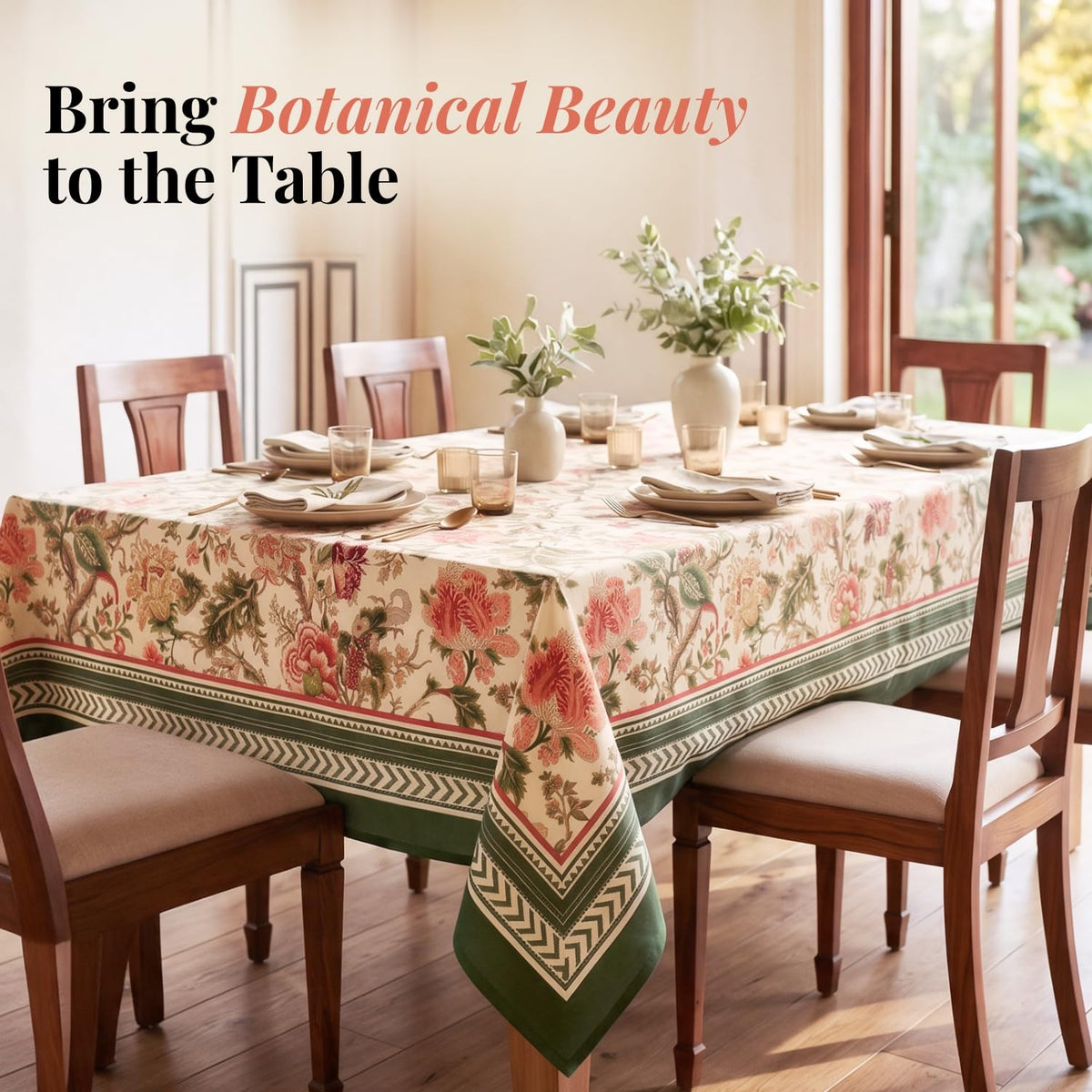 HOKIPO Jacobean Floral 6 Seater Table Cloth, Green - image 2