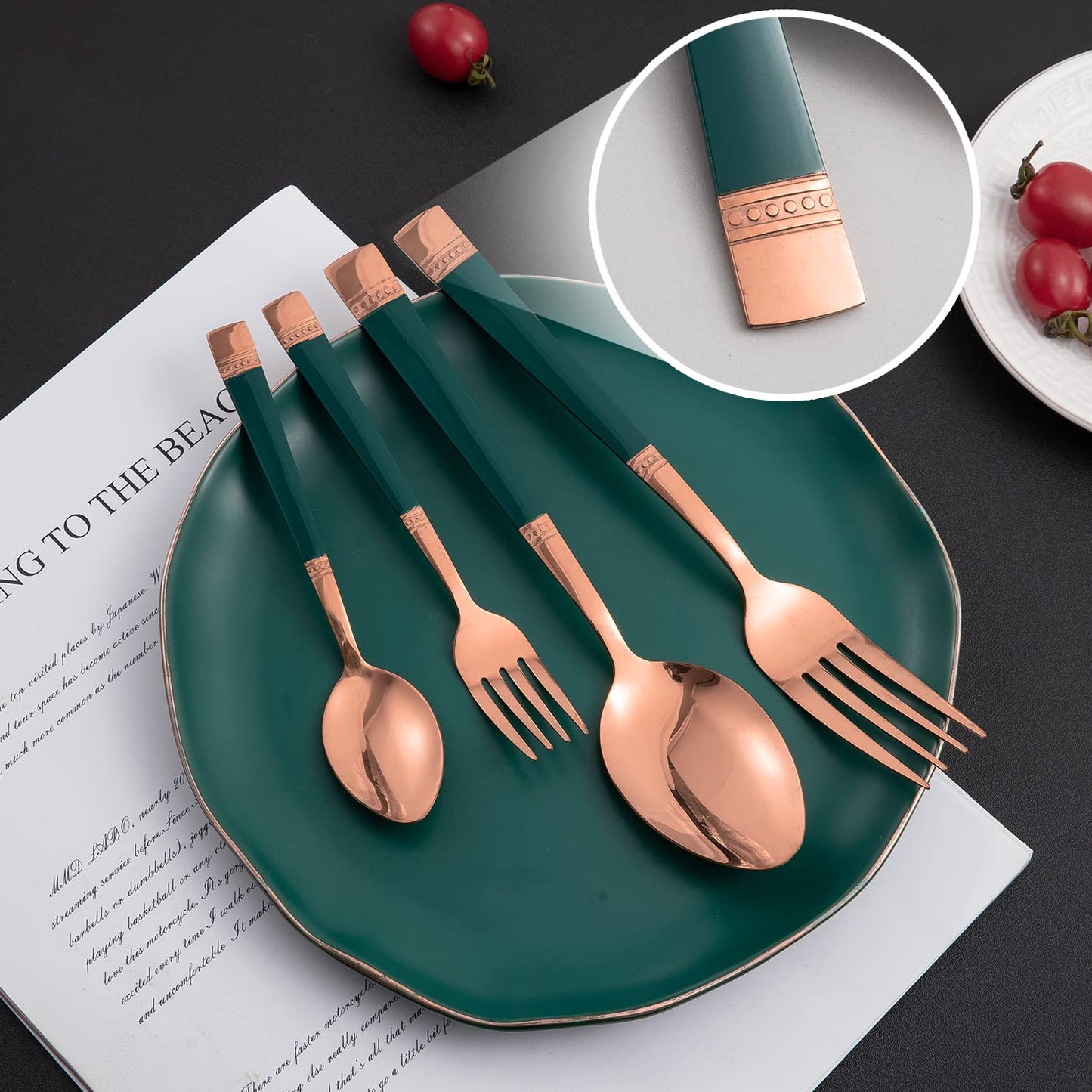 Cutlery Set of 18 / 24 Pcs Stainless Steel Flatware Set, Mirror Finish - Rose Gold